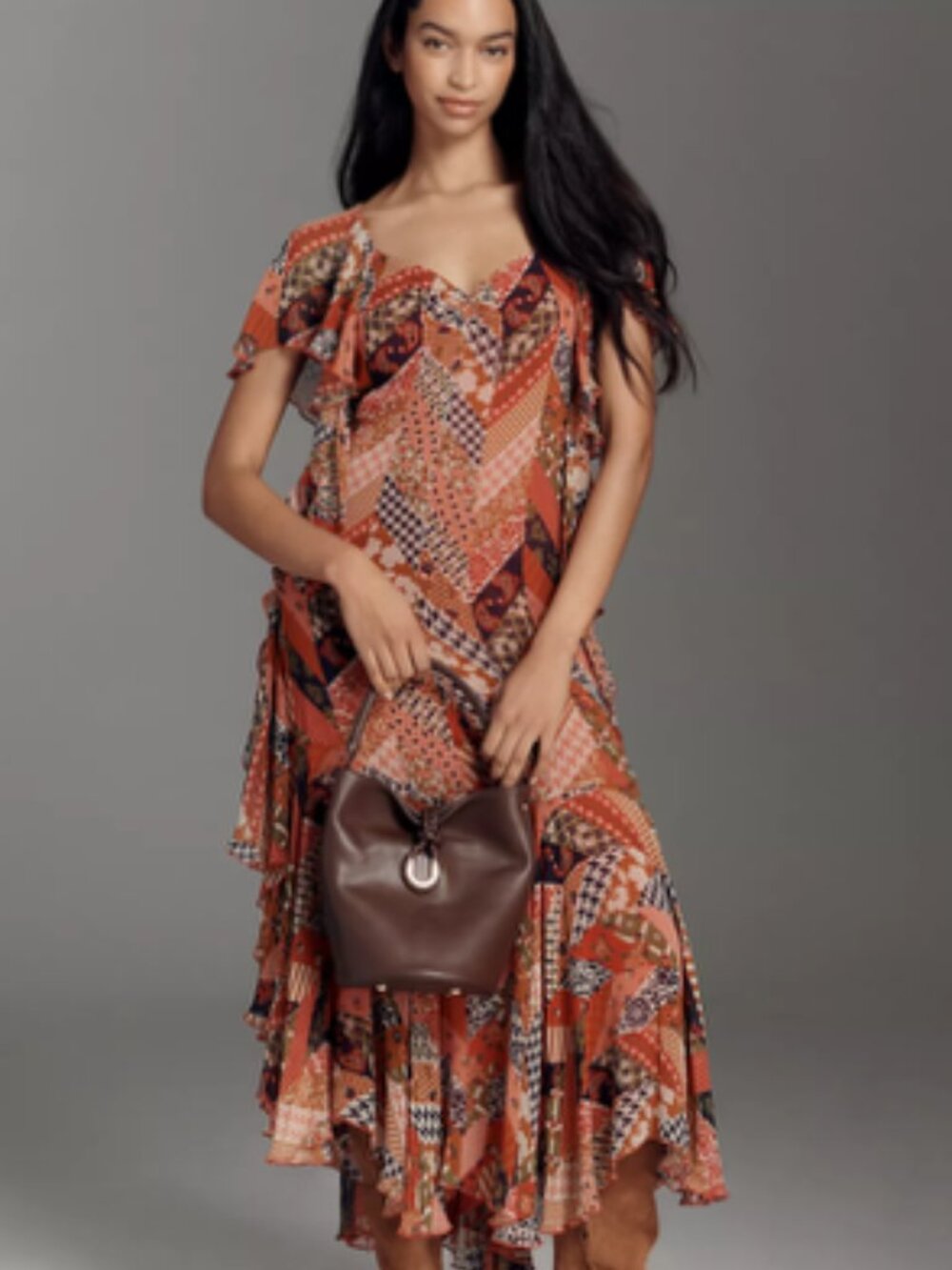 Anthropologie Love The Label Belinda Asymmetric Ruffle Dress Size Small